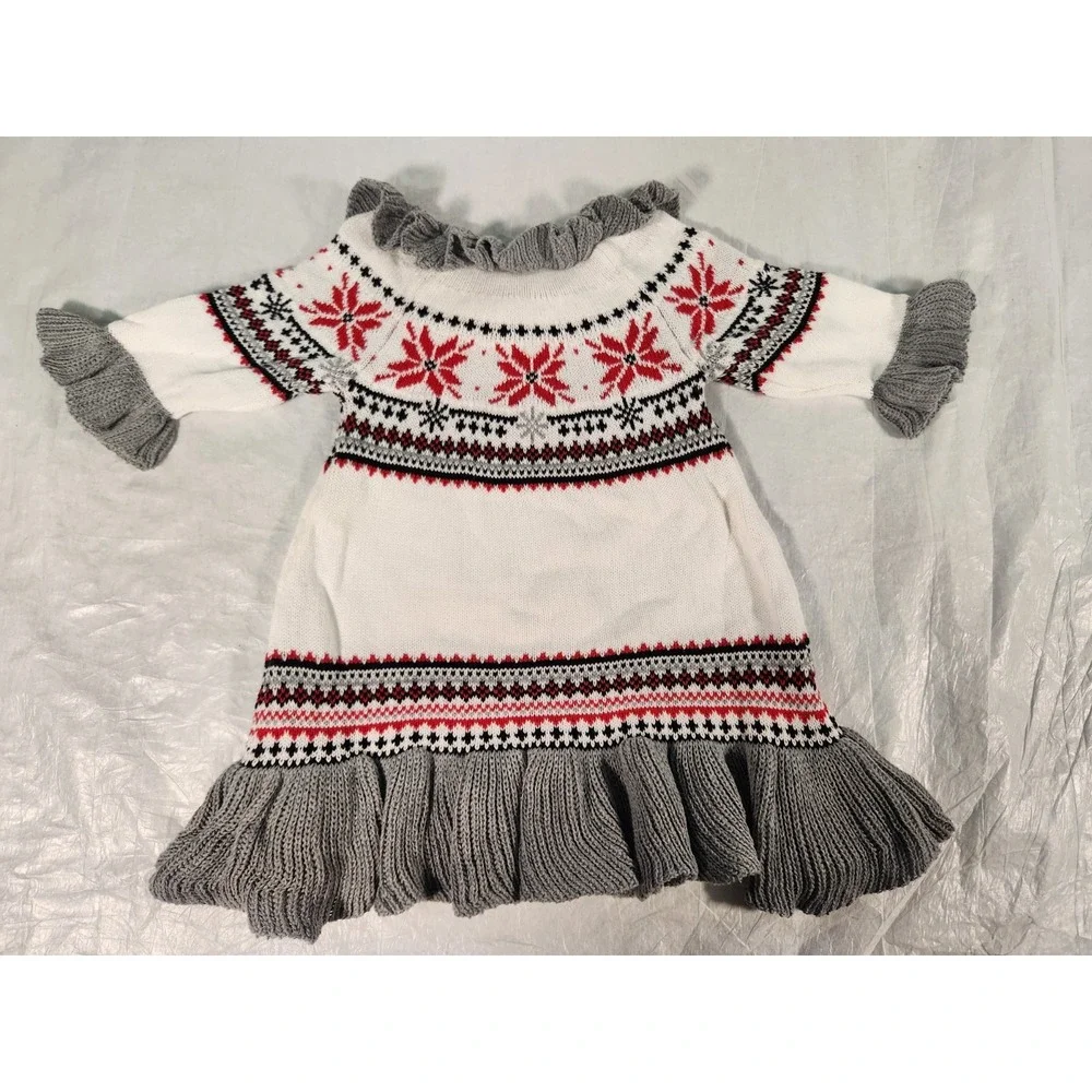 Blueberi Boulevard Sweater Dress Baby Girl White Red Poinsettia 12 Month Holiday